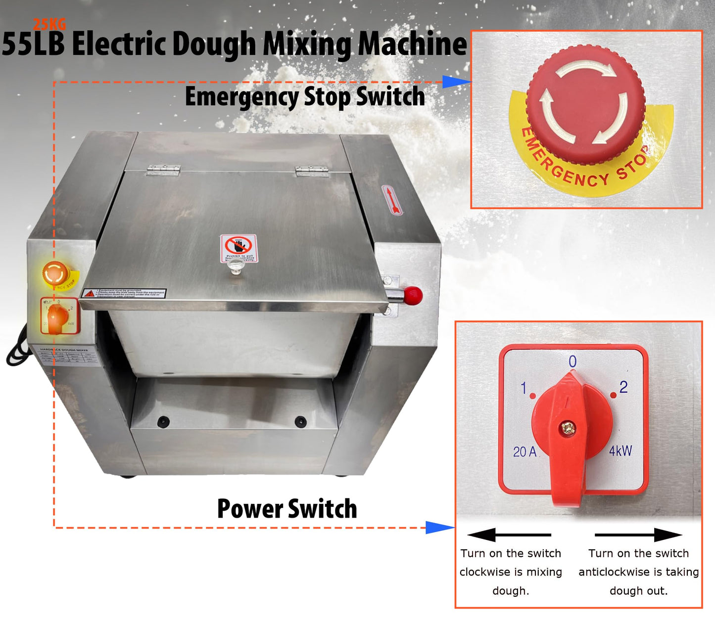 IntXanth 2200W Commercial Dough Mixer Electric Food Mixer, 50lbs Kneading Capacity Flour Mixer, Heavy Duty Vegetable Meat Blender for Restaurant