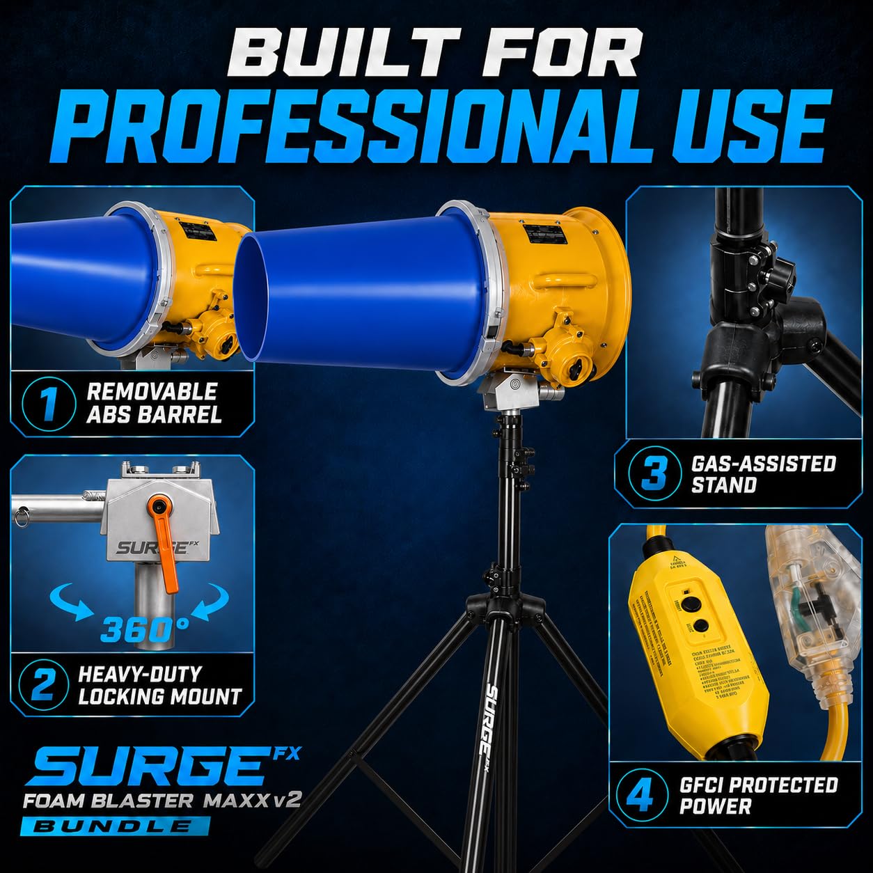 SurgeFX Foam Blaster Maxx v2 Foam Cannon Machine, 550W High-Velocity Professional Foam Party Machine with 360° Rotation, 3-7 ft Telescopic Stand, Toolless Cleaning for Events & Rentals