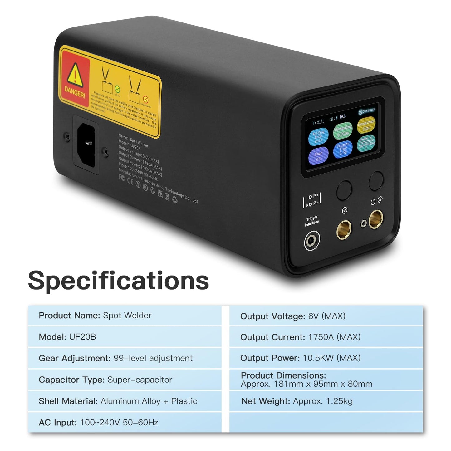 AWithZ UF20B Supercapacitor Battery Spot Welder Machine 10.5KW Spot Welder with Auto & Manual & Foot Pedal Modes Welding, 99 Adjustable Levels
