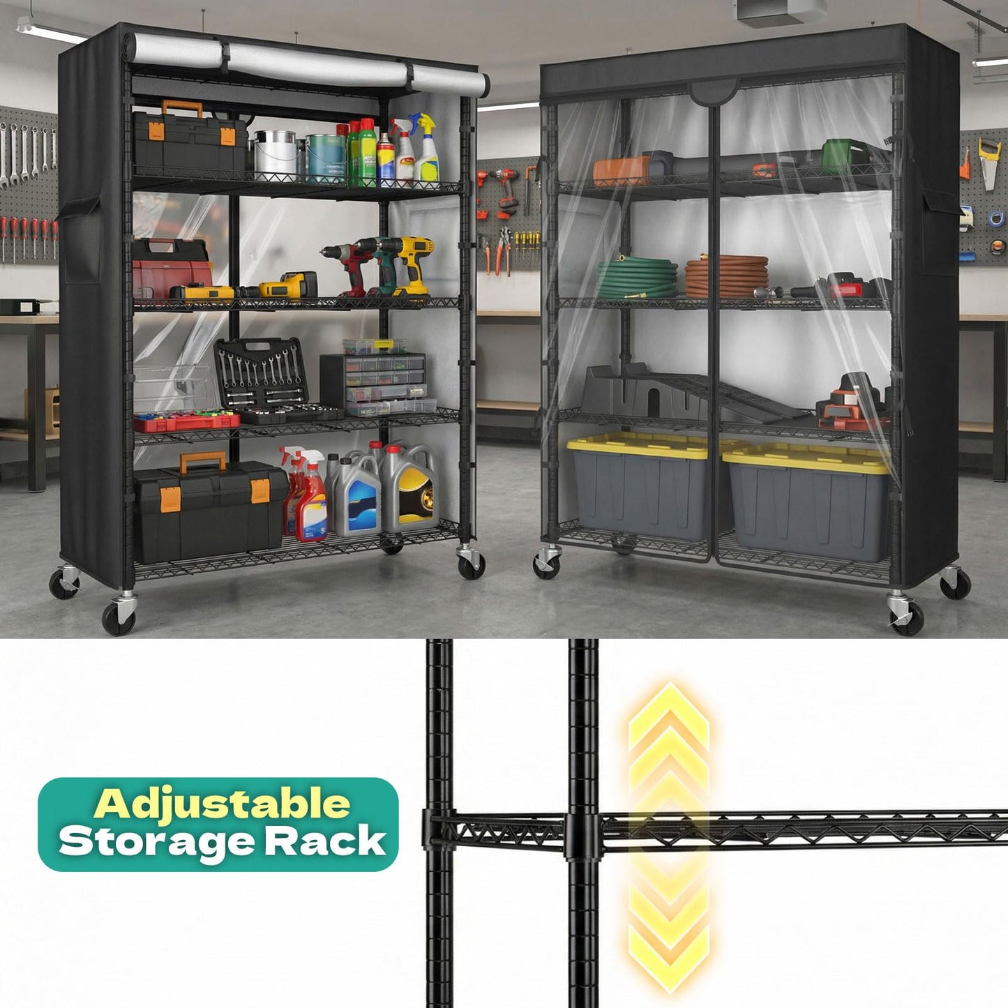 ZYSUOR Wire Shelving Unit with 600D Oxford Cover, 36" W x 18" D x 72" H, 5-Tier Heavy Duty Rolling Shelf Rack on Wheels for Garage, Basement & Warehouse