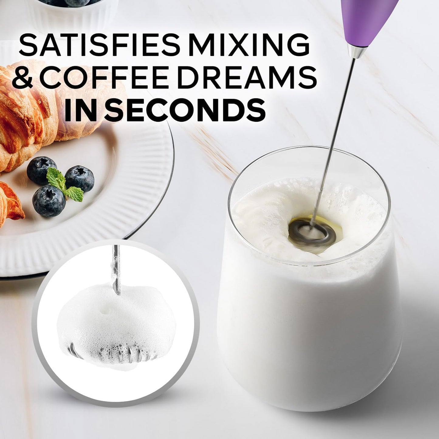 Zulay Kitchen Milk Frother Wand - Ultra-Fast Handheld Drink Mixer with 4 AA Duracell Batteries | Perfect for Coffee, Lattes, Cappuccino, Matcha & Creamer - Galaxy