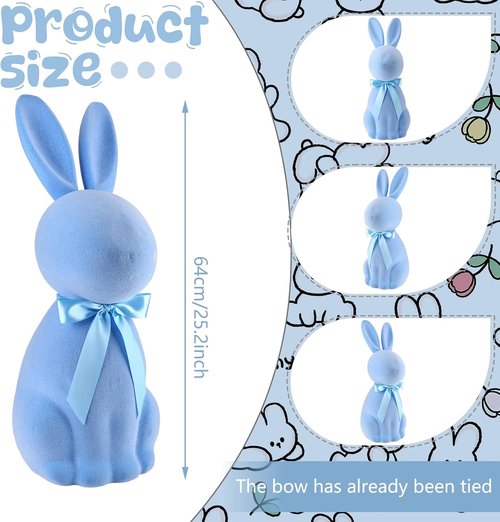 Lineshading Blue Easter Bunny Decorations - 25" Flocked Standing Large Bunny Figurine for Porch & Lawn Decor