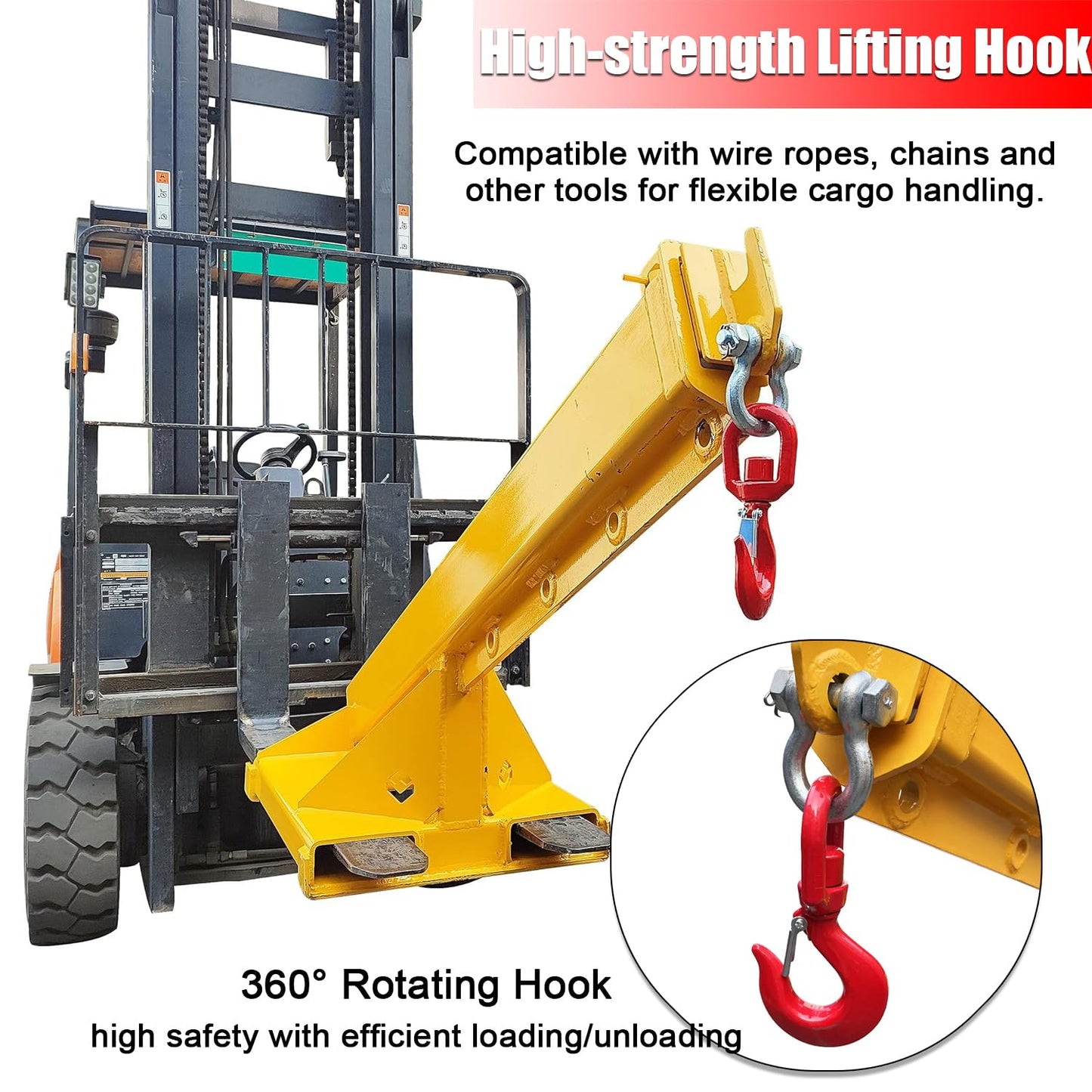 EQCOTWEA 5-Ton Forklift Telescopic Boom Crane Attachment, 11000 LBS Capacity, 96.5 Inch Adjustable Extension with Lifting Hook, Mobile Crane Lifting Hoist Truss Jib Boom for Forklifts & Hoists