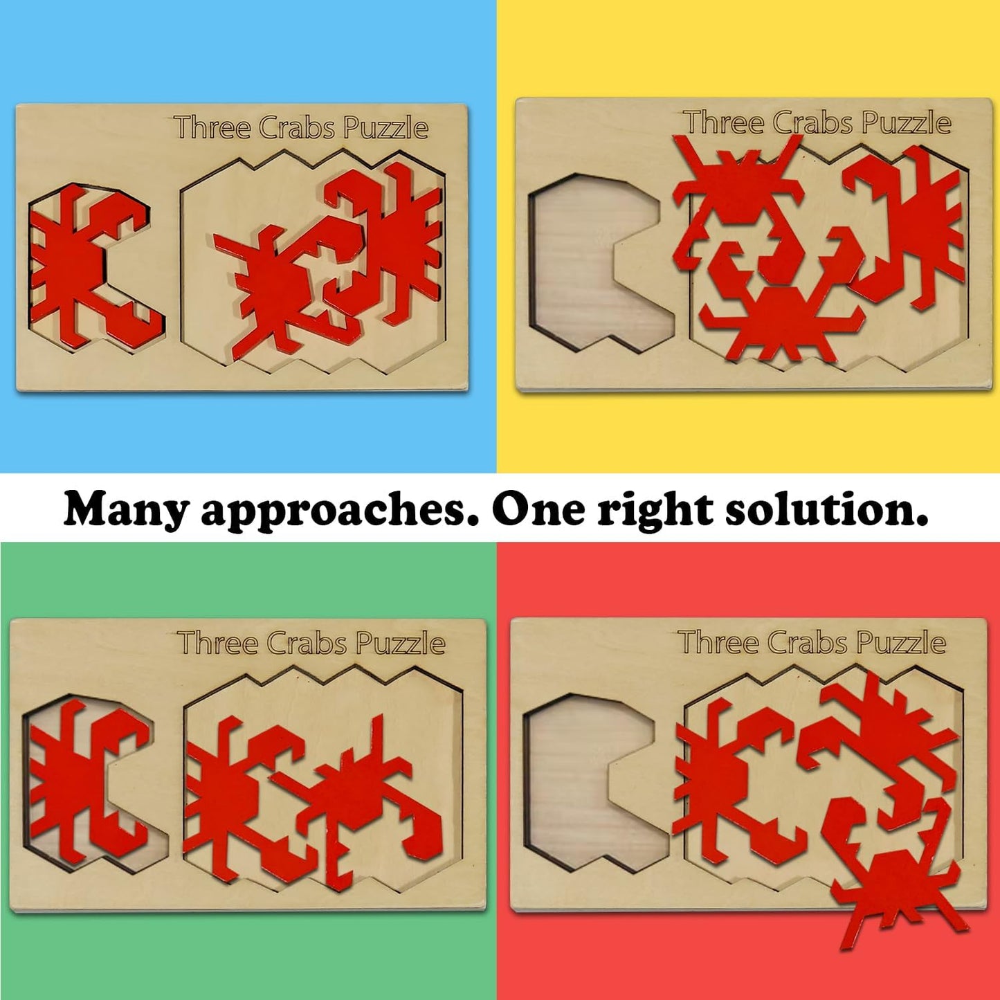 Three Crabs Wooden Puzzle - Educational Brain Teaser for Teens & Adults | Unique Gift for Families