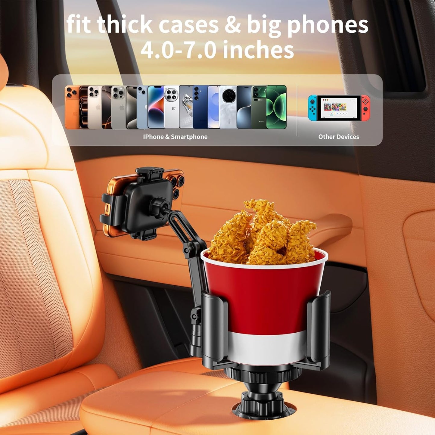bokilino 2 1 360Rotation 4-7 5.31'' Phone Holders for Your Car, in Cup Holder Phone Mount with Expander, Secure Hold