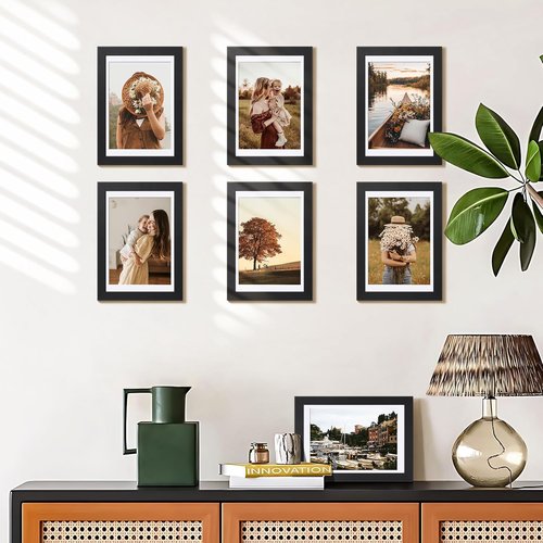 HappyHapi 4x6 Picture Frame Set of 5 - Black Gallery Wall Frames for 3.5x5 or 4x6 Photos
