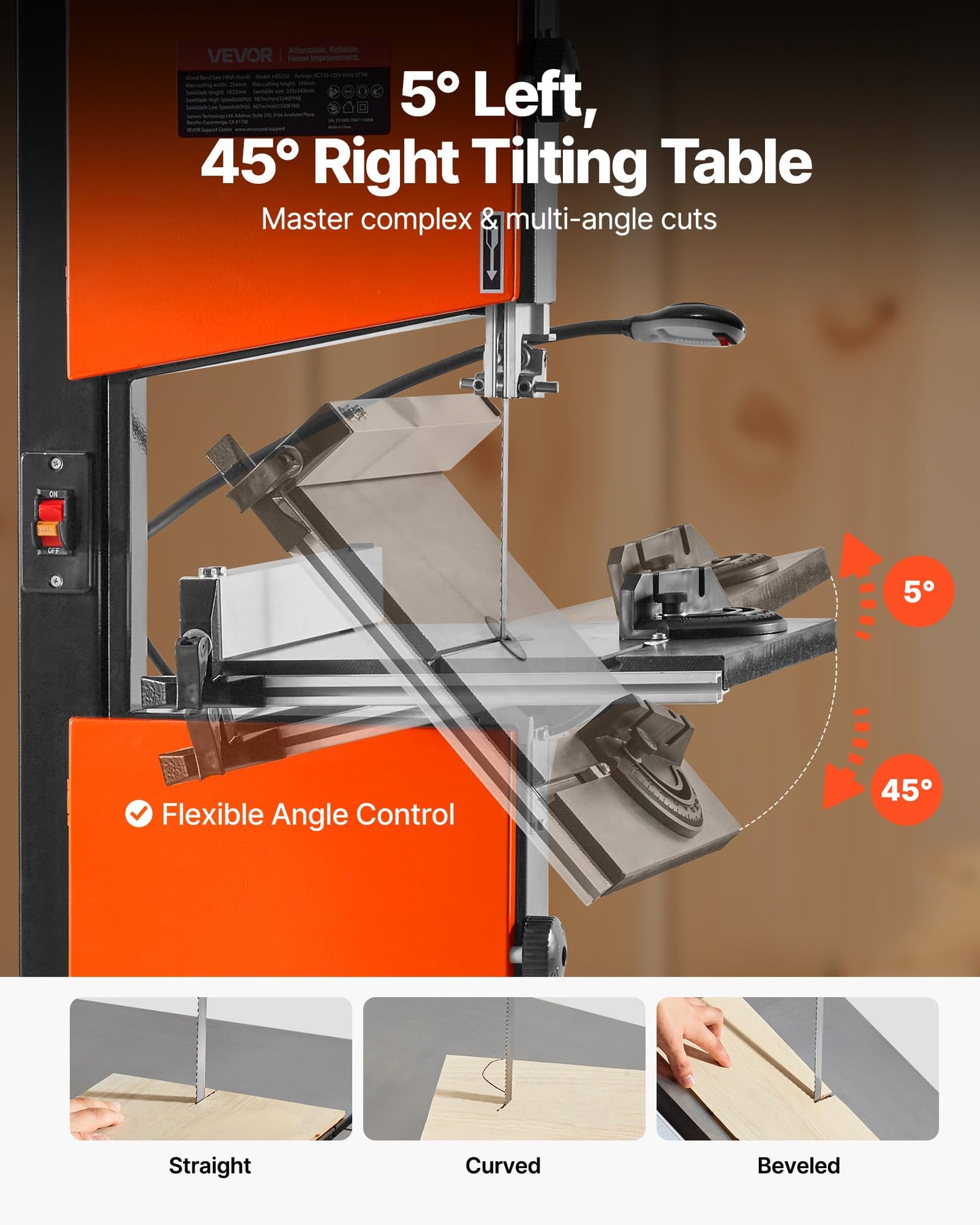 VEVOR Band Saw with Stand, 10-Inch, Two-Speed Benchtop Bandsaw, 373W 1/2 HP, 6 in Max Cutting Height, 13.2 x 13.4 in Cast Iron Table, with 360° Work Light, Miter Gauge, Fence, Band Saw for Woodworking