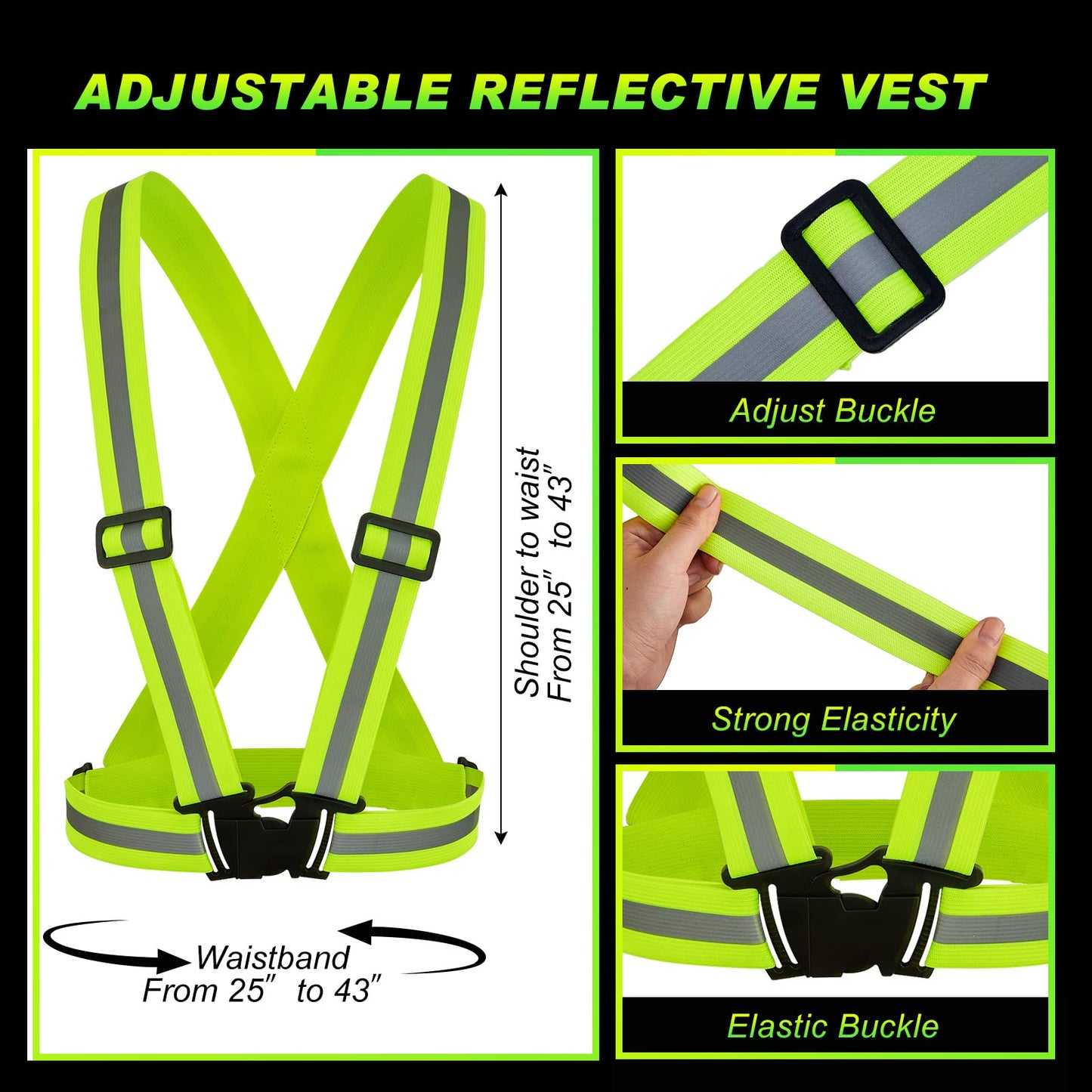 Hercicy 20 Pcs Reflective Vest High Visibility Safety Vests, Adjustable Running Gear Straps Lightweight Reflector for Construction (Yellow)