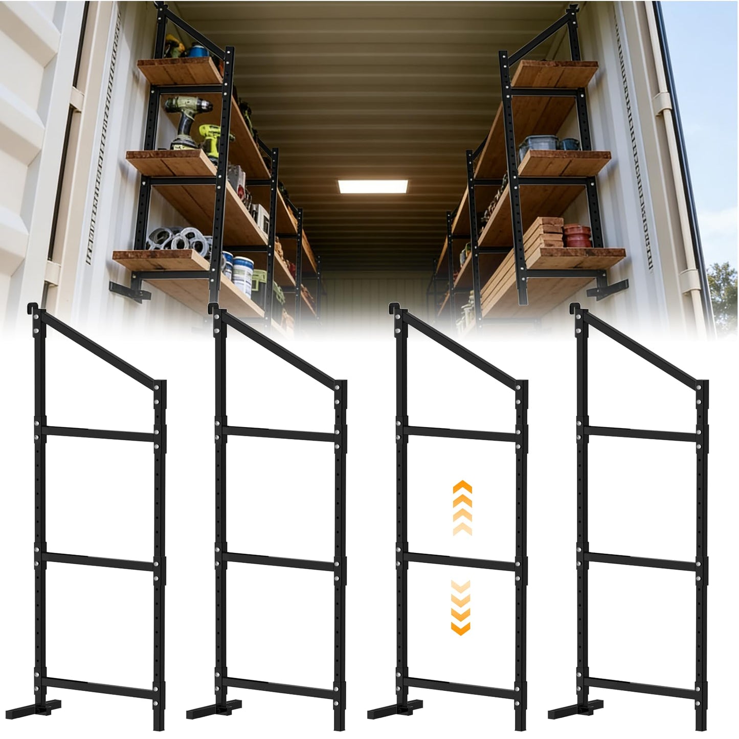 Shipping Container Shelf Brackets 2 Pack, 58" H x 23" W Bracket Adjustable Heavy Duty Steel Cargo Shipping Container Shelves, 3-Tier Power Coated Shipping Container for Organization, Black