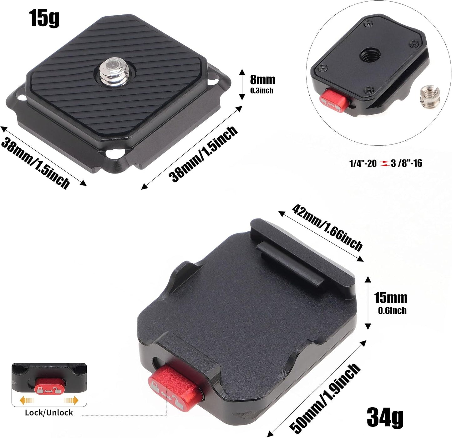 FocusFoto Quick Release Plate Kit, Camera Tripod Mount QR Plate and Rapid Connect Clamp Adapter for DSLR/Mirrorless