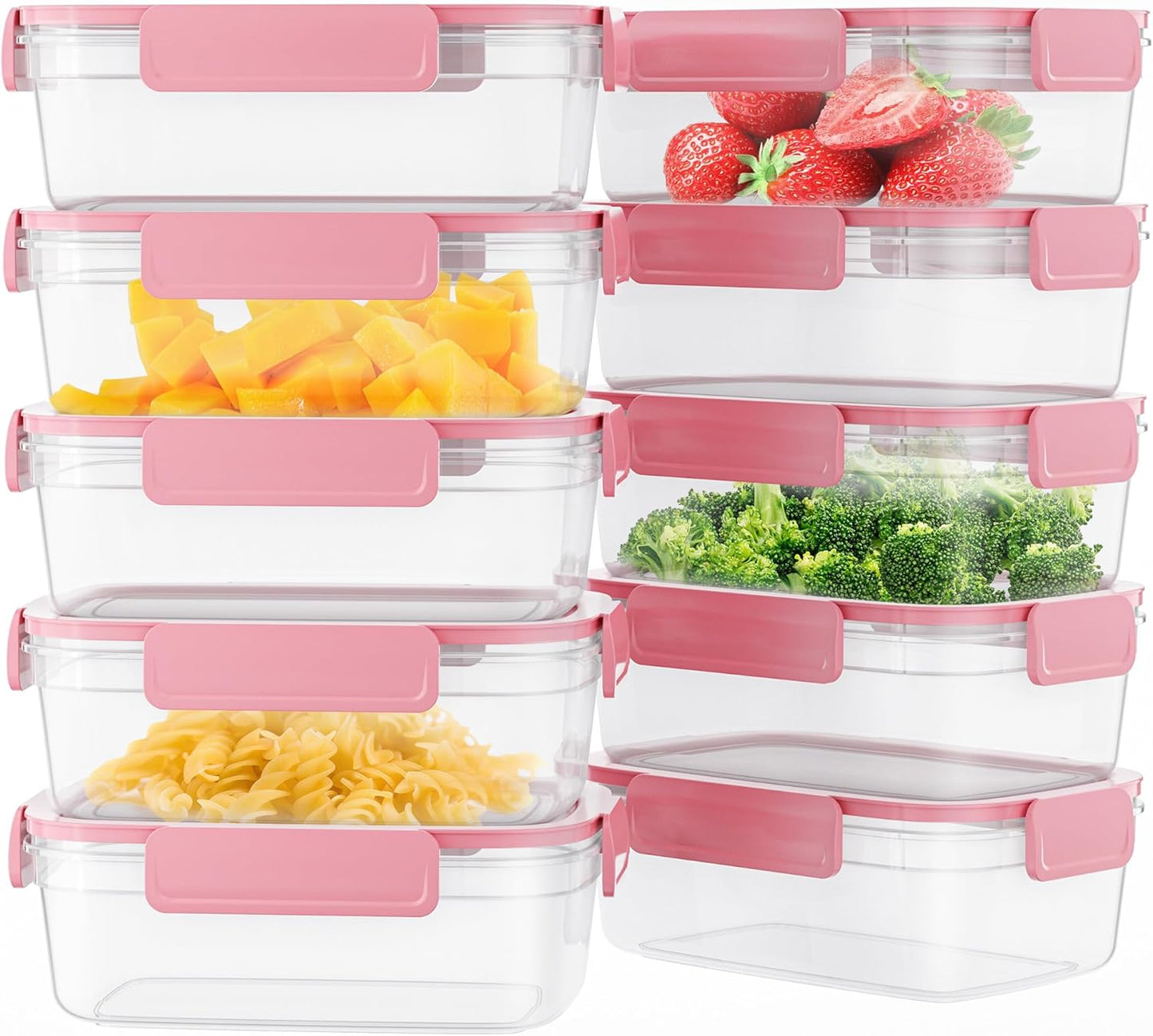 Regine Switzerland 10-Pack Food Storage Containers - Airtight, BPA-Free, 47.3oz Each, Pink | Ideal for Meal Prep