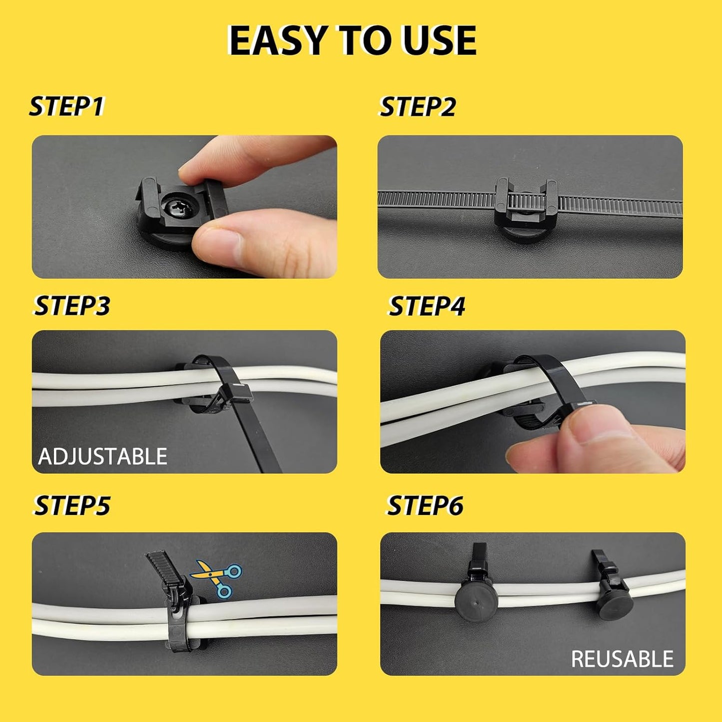 DyaMag 10 Pack 20 31mm Magnetic Zip Tie Mounts, Heavy Duty Magnetic Cable Holder with Reusable Zip Ties - Multipurpose