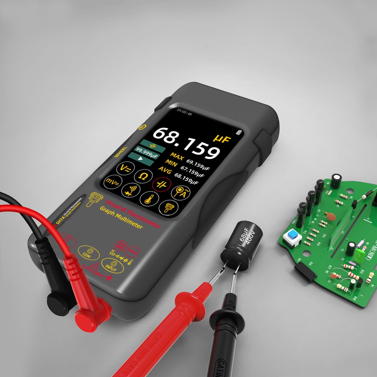 BSIDE Thermal Camera Multimeter Date Recorder with Macro Lens, 320x320 IR Resolution with 15 Thermal Palettes, 20000 Counts with 3.98" Touch LCD, Measures Cap Amp Temp Diode for PCB Circuit Break DIY