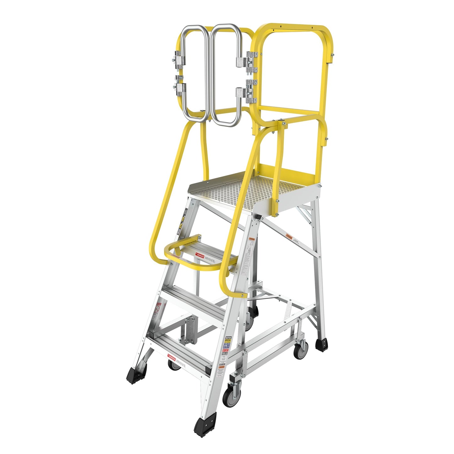 4-Step Aluminum Rolling Platform Ladder, 375 LBS Capacity, Mobile Work Platform with 20"x24" Anti-Slip Standing Surface, Steps Ladder with Wheels & Secure Safety Gate, Meets ANSI Standards