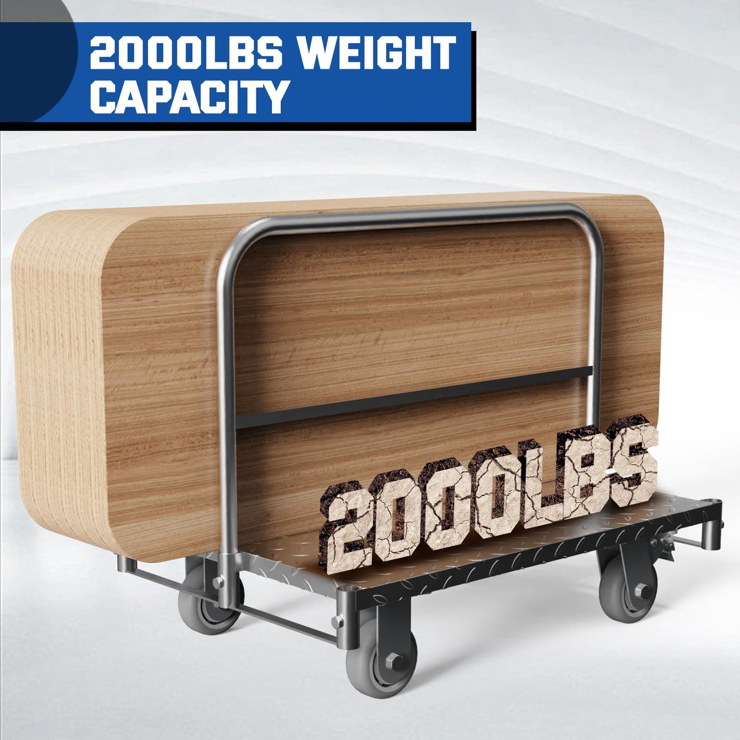 Panel Cart, Heavy Duty Flatbed Cart with 5In Swivel Caster 2000LBS Weight Capacity Lumber Drywall Mattress Cart Transporting Heavy Loads with Ease and Efficiency 2PCS Straps for Platform Truck