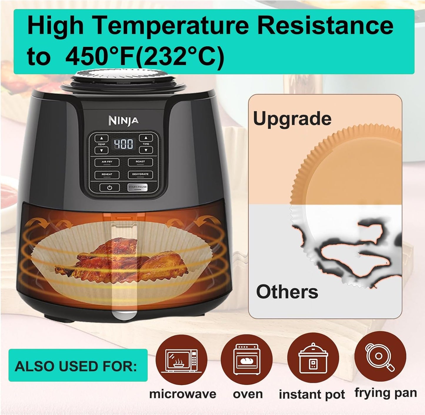 Ninja Foodi Air Fryer Liners - 200 Disposable 8-Inch Round Circle Liners for 4QT & 5QT Models