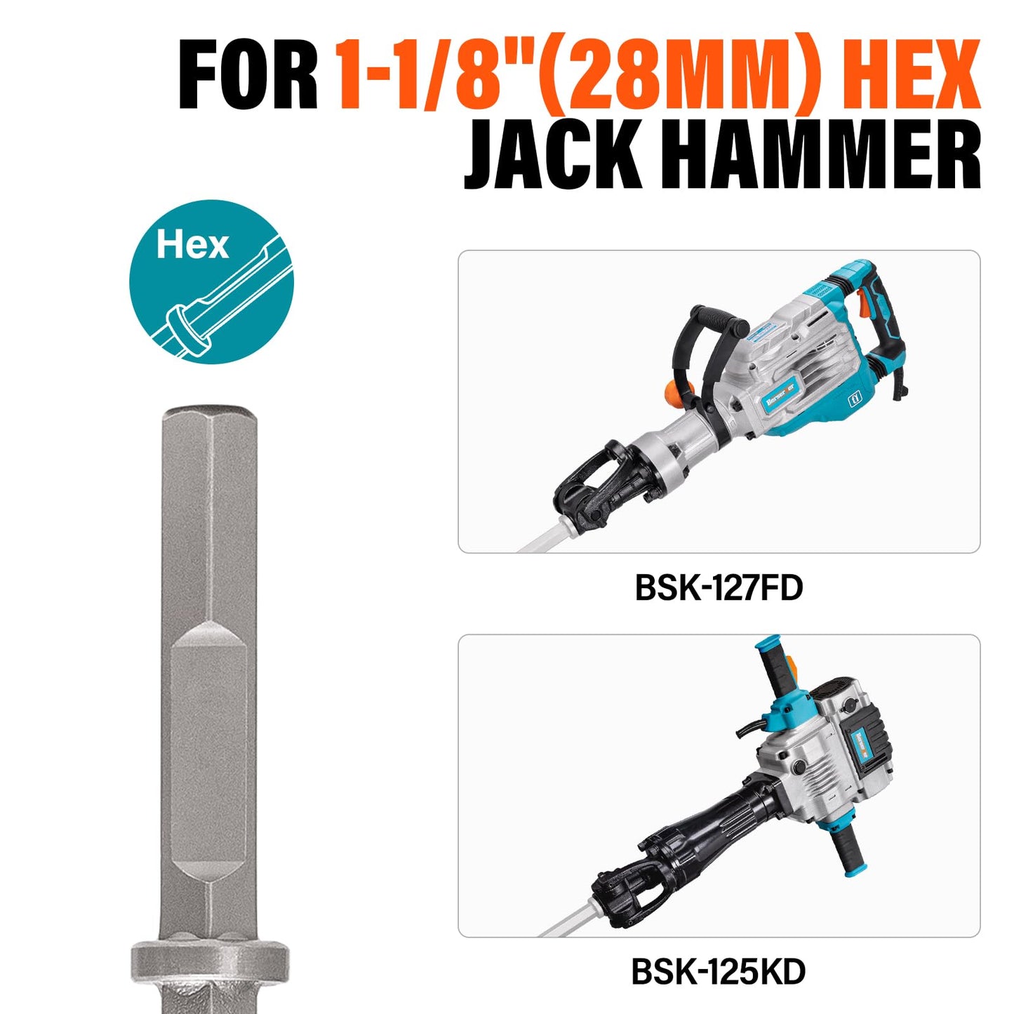 Berserker 55-Pound 1-1/8" Hex Shank Breaker Hammer, 2100W 17-Amp Heavy Duty Concrete/Pavement Demolition Jack Hammer with Carrying Case Bull Point Chisel & 2 Flat Chisel