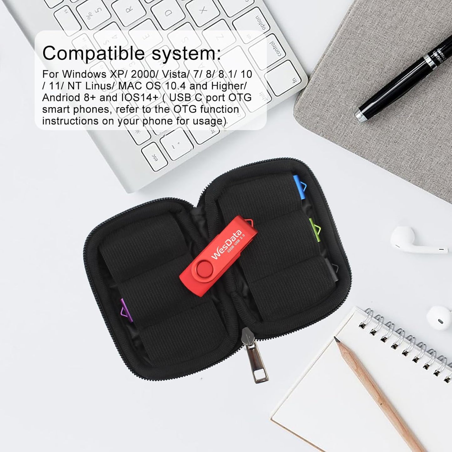 WesData 5 Pack 8GB 2 Pack PC(5 USB Flash Drive and USB C Adapters in a Case, Thumb Drives Memory Stick Storage