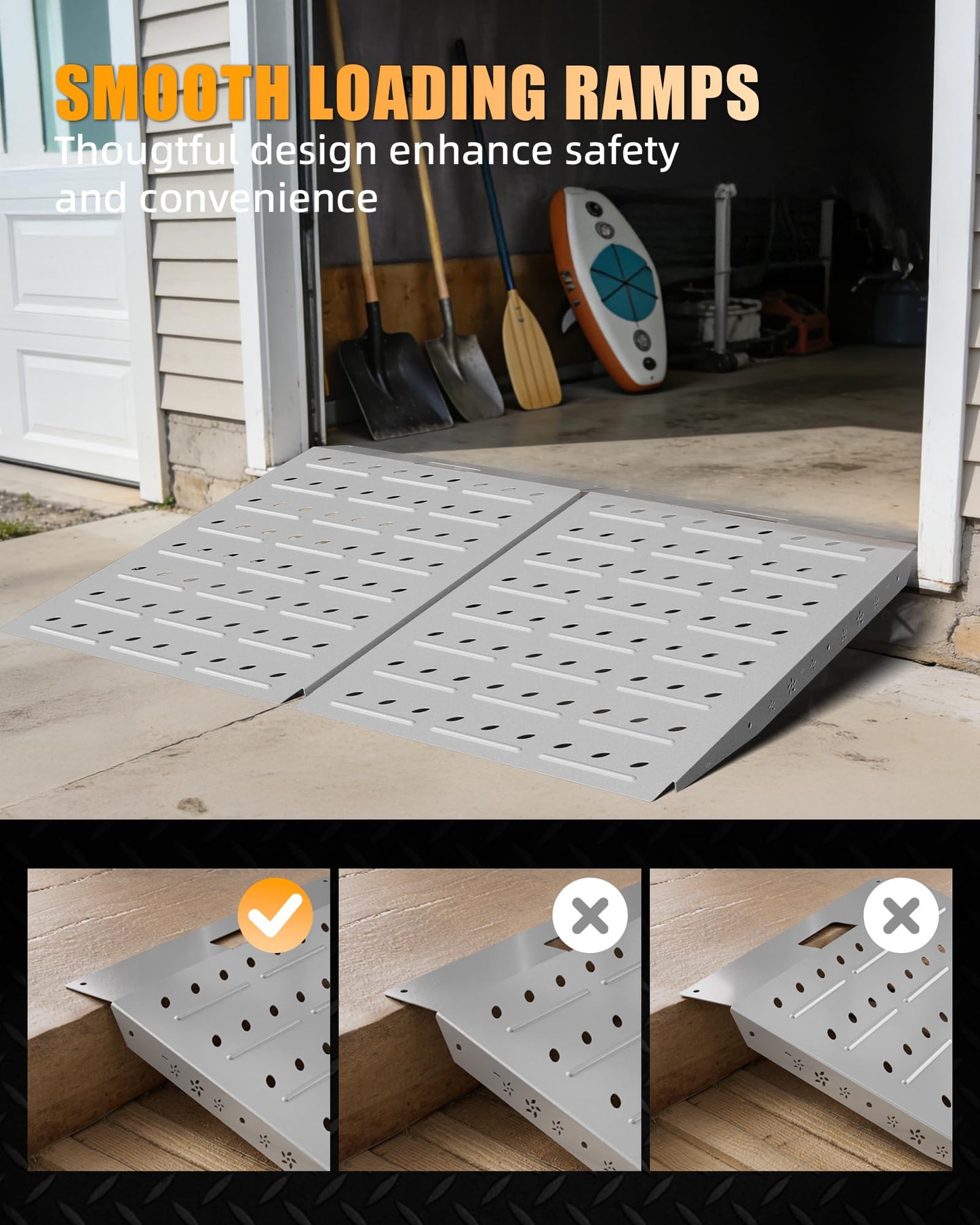 VNN 36" x 48" Shed Ramps - Slivery Loading Ramp for Riding Mower, 2 Pack Ramps for Sheds，1800 LB Capacity Alloy Loading Dock Ramp for Garages, Barns