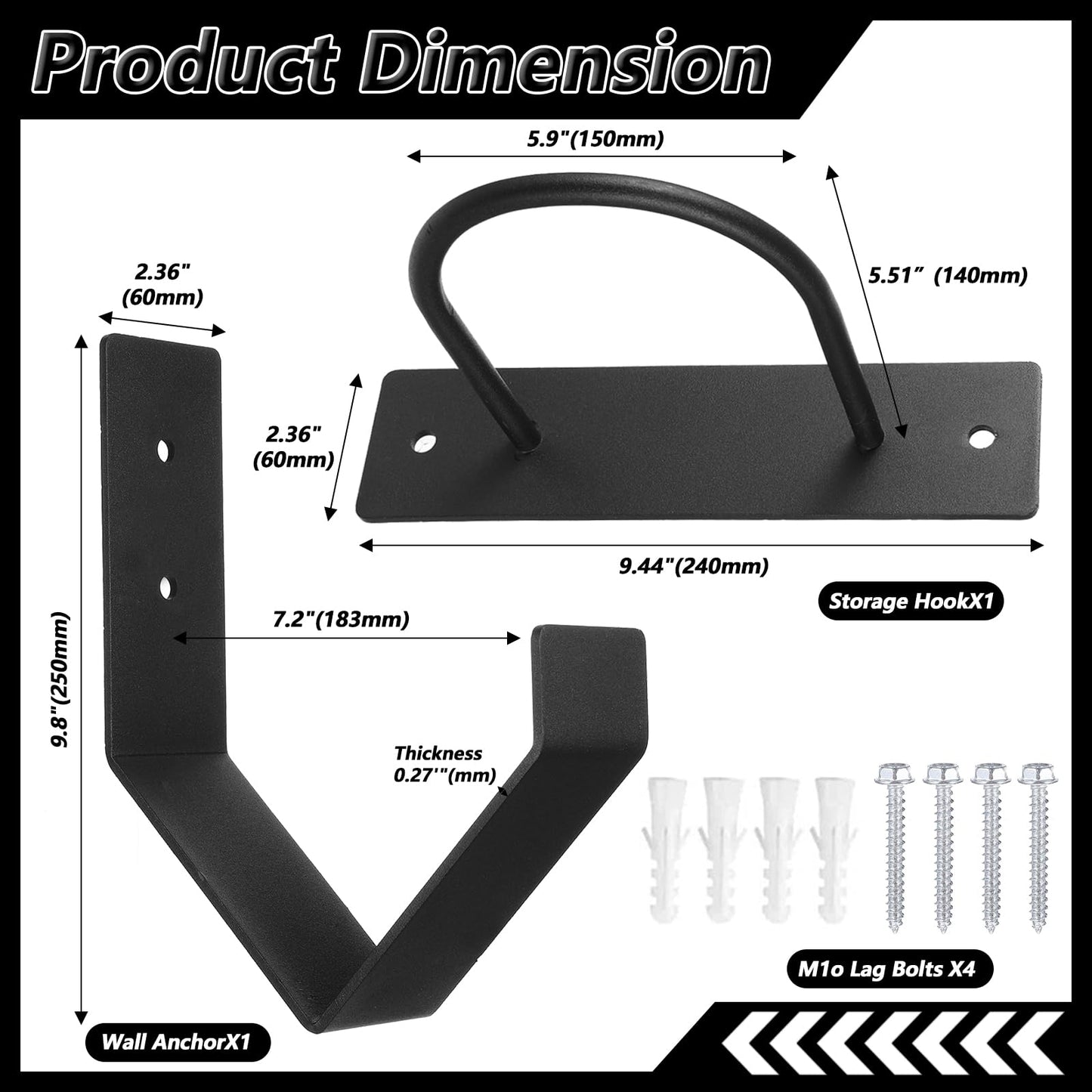Pafeooui Battle Rope Wall Mount Kit, Heavy Duty Steel Anchor and Storage Hook for 30-50 Feet,1"-2.5" Ropes, Black