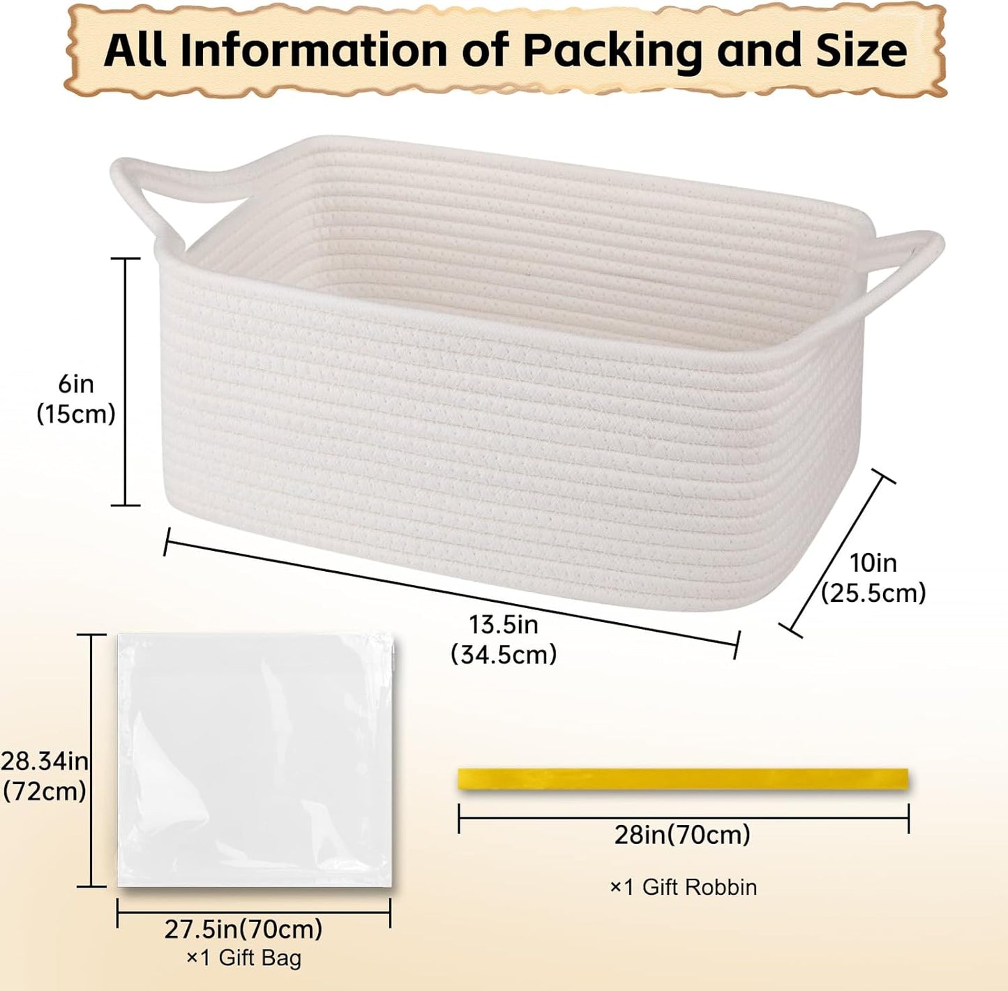 OIAHOMY Woven Storage Basket - Versatile Gift Basket with Handles for Baby Showers | White