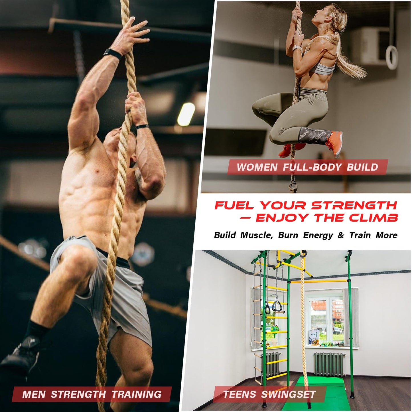 Climbing Rope Gym Workout - 50FT 1.5 Inch Heavy Duty Jute Thick Ropes for Adults Strength Training Outdoor Tree Swing Indoor Home Fitness Exercise