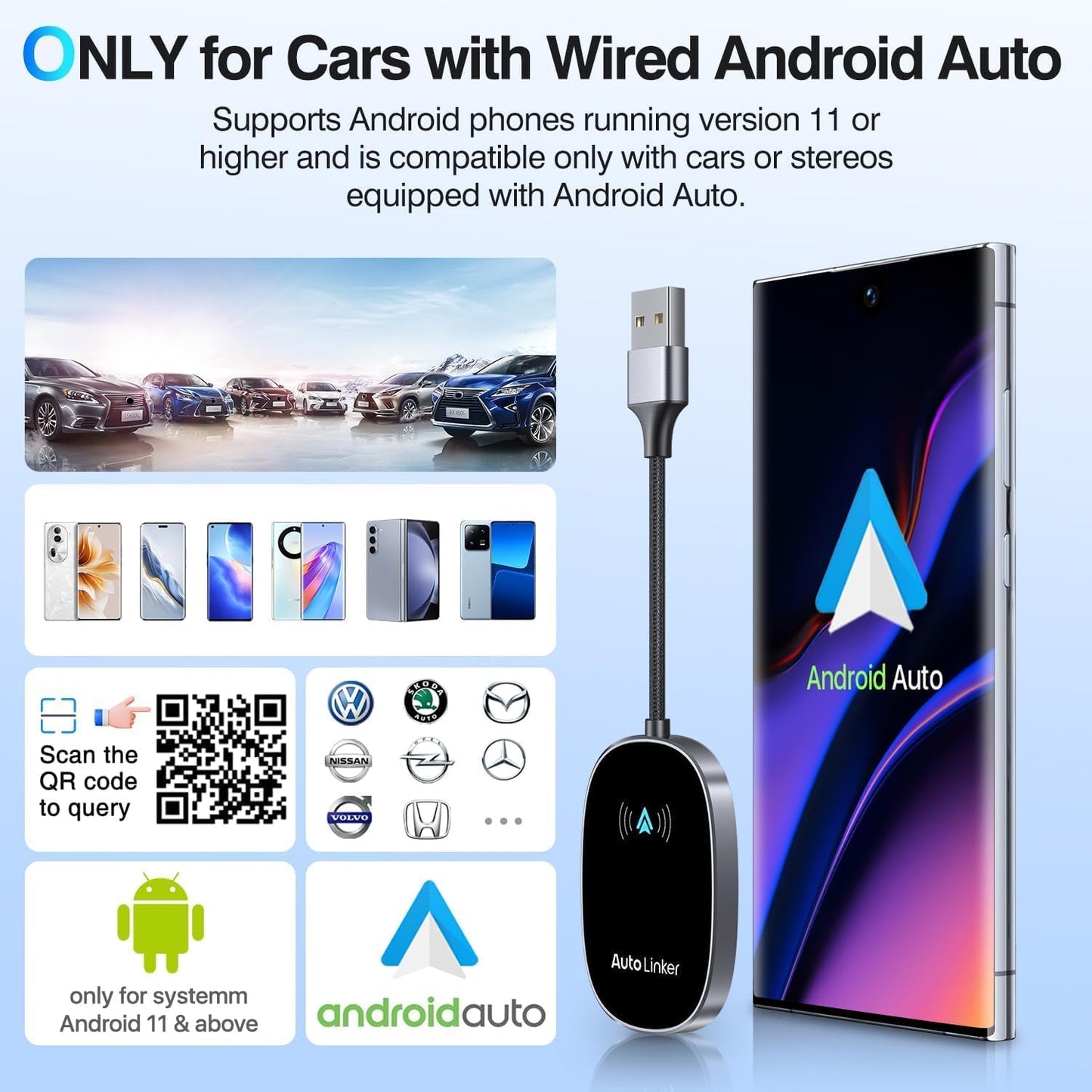 Generic 5.0 Universal Wireless Android Auto Adapter Bluetooth for Easy Connectivity