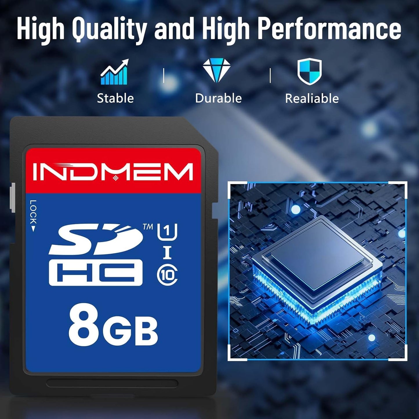 elecacc 8GB (3 Pack), C10 U1 10 4K SD Card SDHC UHS-I Memory Cards Class High-Speed Full HD Video Compatible