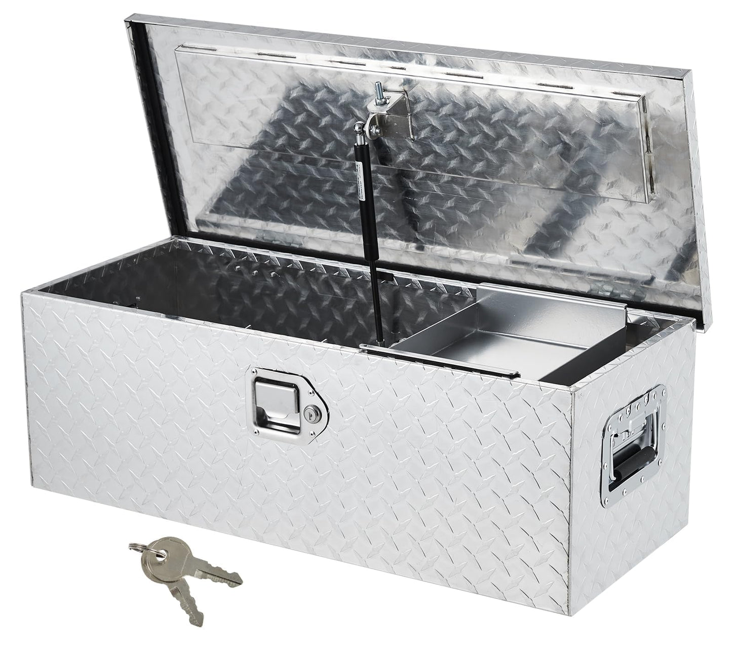 SierraSquad Heavy Duty Aluminum Truck Tool Box for Bed of Truck, Weatherproof Diamond Plate Storage Chest with Sliding Shelf, Secure Lock, Gas Rod, Fits Pickup, RV, Trailer, 10x13x30 Inch