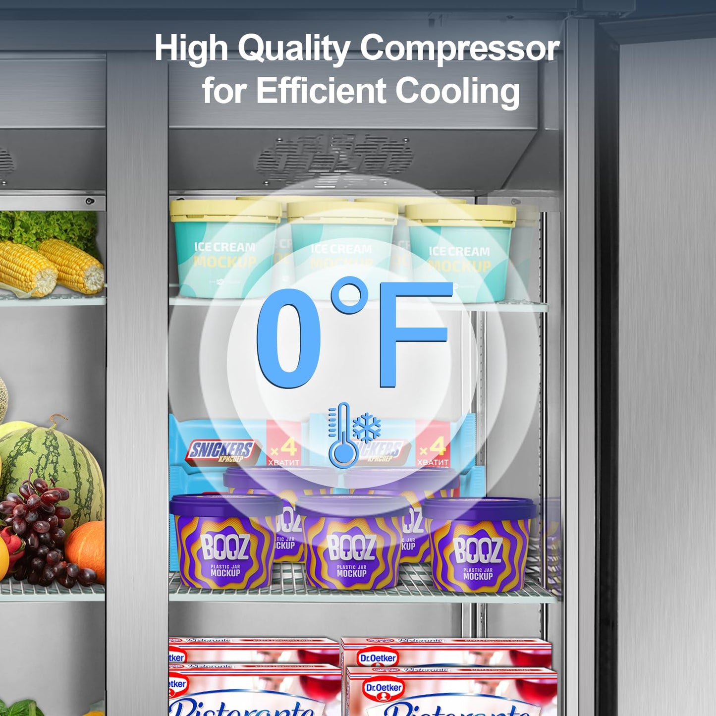 Tylza Commercial Refrigerator and Freezer Combo, 48" W Dual Temperature Zones, All Stainless Steel Design, 770L 6 Adjustable Shelves Refrigerator and Freezer Combo for Restuarant, Shop, Garage, etc