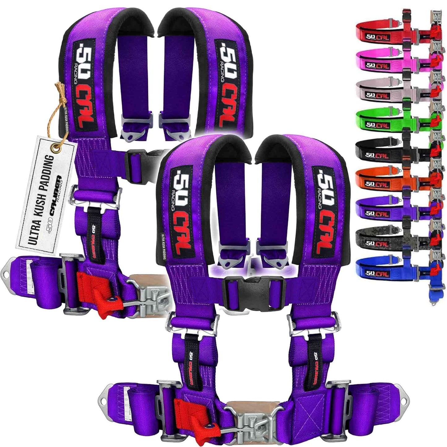 2pc Harnesses for Bucket Seat, quick release Racing Harness with 9 color options, Race Car, UTV, RZR (Purple 4pt, 3 inch) [6008P2]