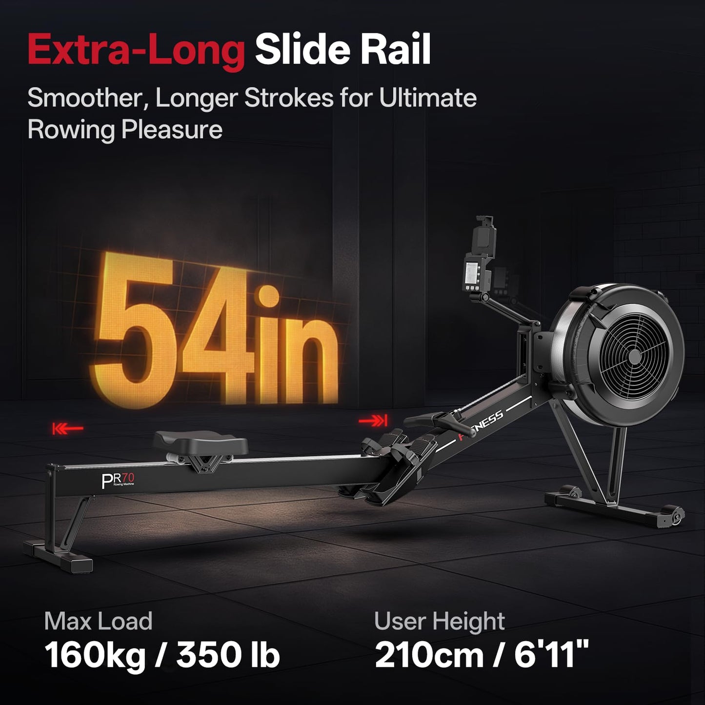 PASYOU Air Rowing Machine for Home,10-Level Resistance 350lbs Rower Machine, Foldable Row Machines Commercial with 54in Rail and Bluetooth Monitor, Adjustable Tablet Holder