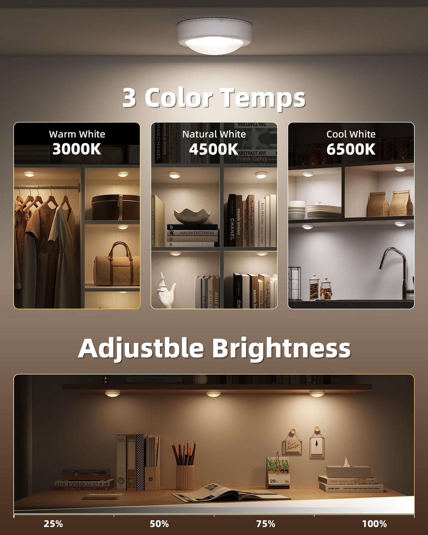 EZVALO 6-Pack Rechargeable Puck Lights with Remote, Under Cabinet Lighting, 2.95'' Mini Tap Lights, Closet Light, 16 RGB Colors & 3 Color Temperatures, Dimmable Stick-On Lights for Kitchen, Shelf