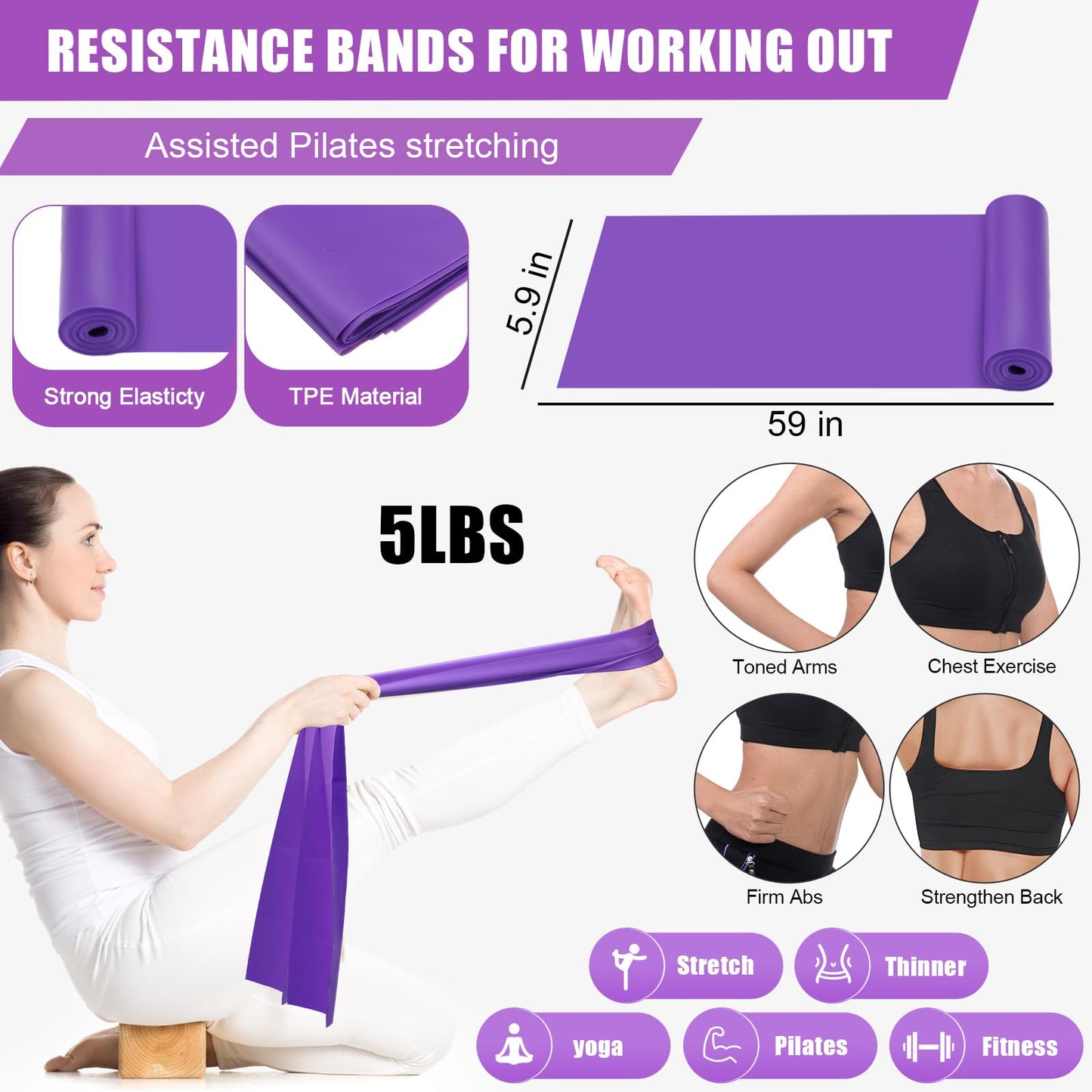 Silipull 10 Pcs Pilates Ring Blocks Set for Women Home Yoga Equipment Accessories Pilates Ring Circle and Ball Workouts Gift Include Ball Yoga Circle Resistance Bands Block Straps Gym Bag(Purple)