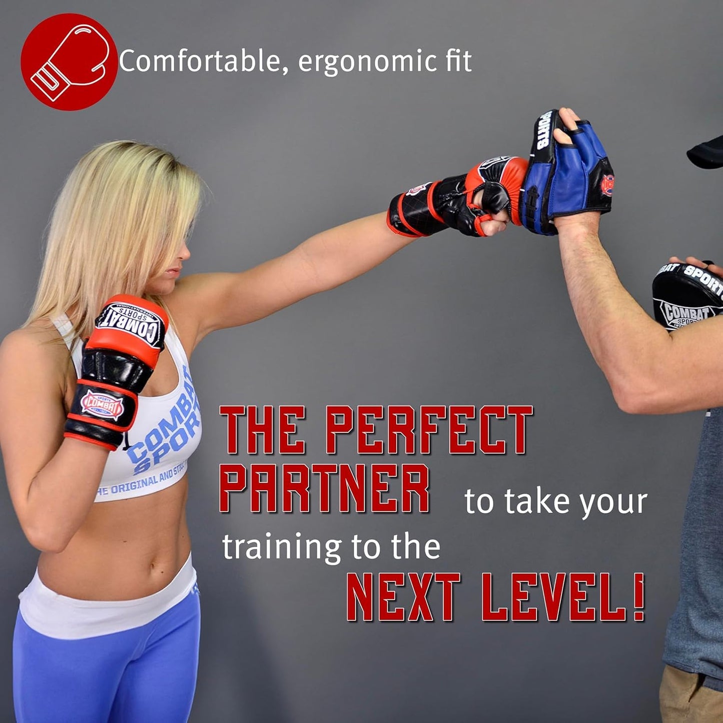 Combat Sports Max Strike MMA Training Gloves, Open Palm Fingerless Gloves for MMA, Muay Thai, and Kickboxing (Red, Large)