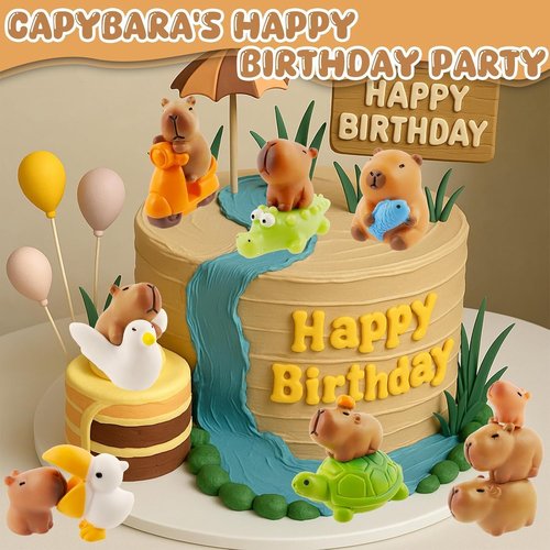 Exasinine Mini Capybara Figurines - 27pcs Resin Cake Toppers for DIY Fairy Garden & Home Decor