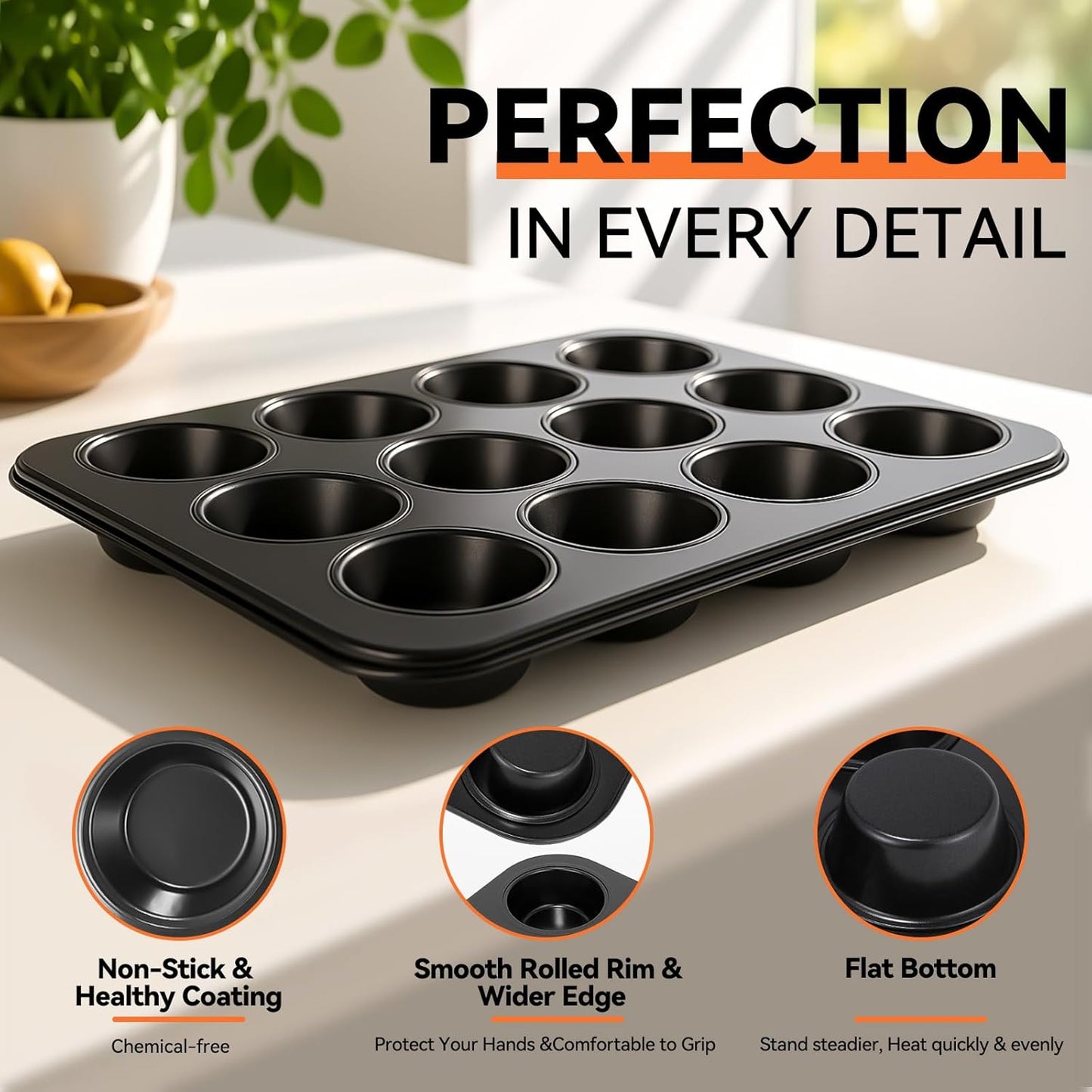 Yoehka Nonstick Muffin Pan Set - 2 Pack Standard 12-Cup Baking Tin for Perfect Cupcakes
