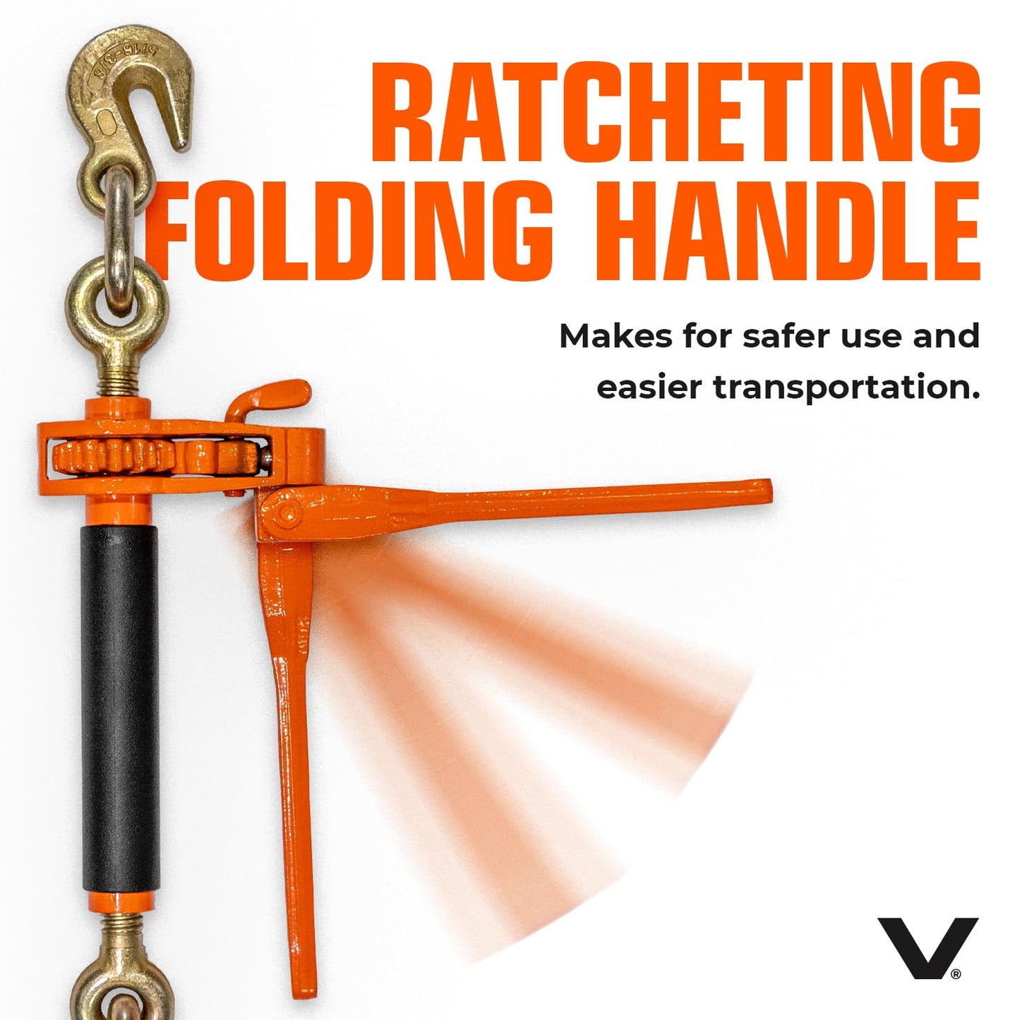 VULCAN Folding Handle Load Binder (Four Pack) with 2 Grab Hooks - Ratchet Style - 7100 Pound Safe Working Load (Works with 5/16 Inch or 3/8 Inch Grade 70 and Grade 80 Chain)