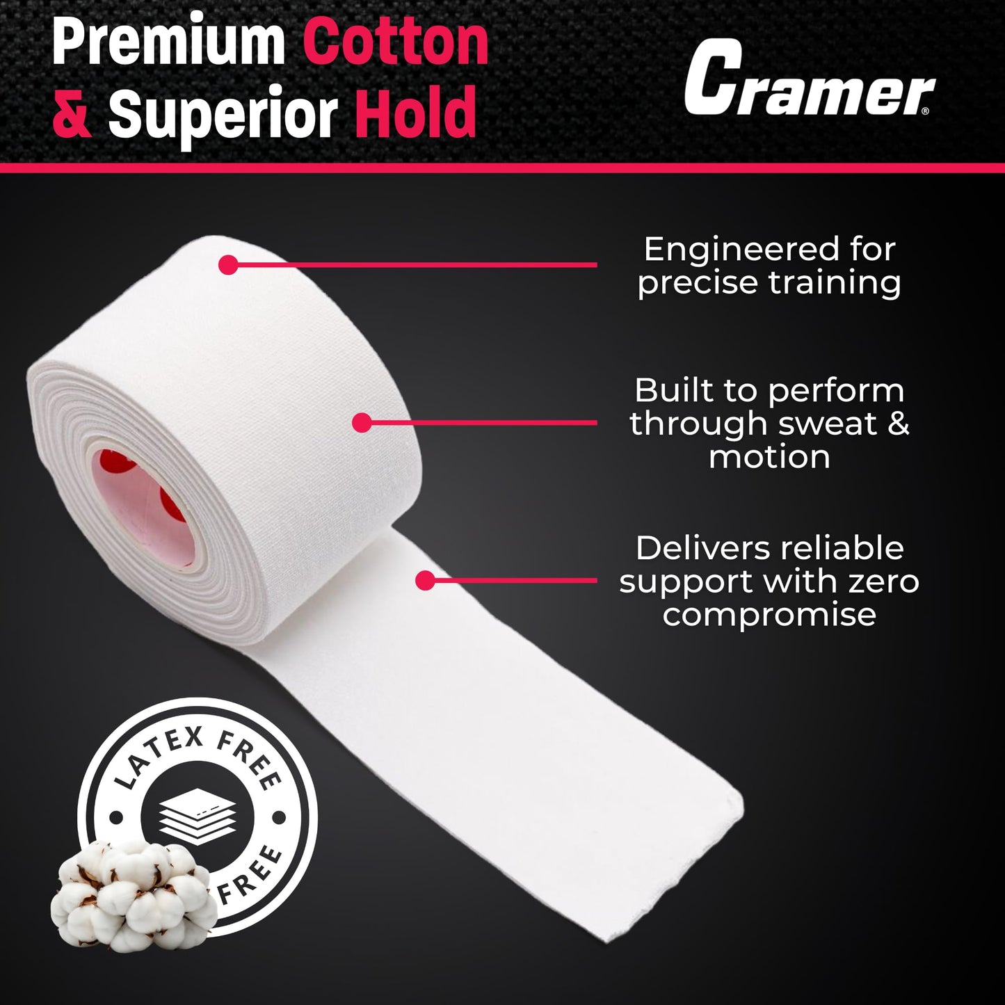 Cramer Athletic Tape 6 Pack, 1.5" x 10 Yards White, Easy Tear Sports Tape for Ankle, Wrist & Knee, Latex-Free Adhesive, Strong Support, Athletic Training Tape Roll
