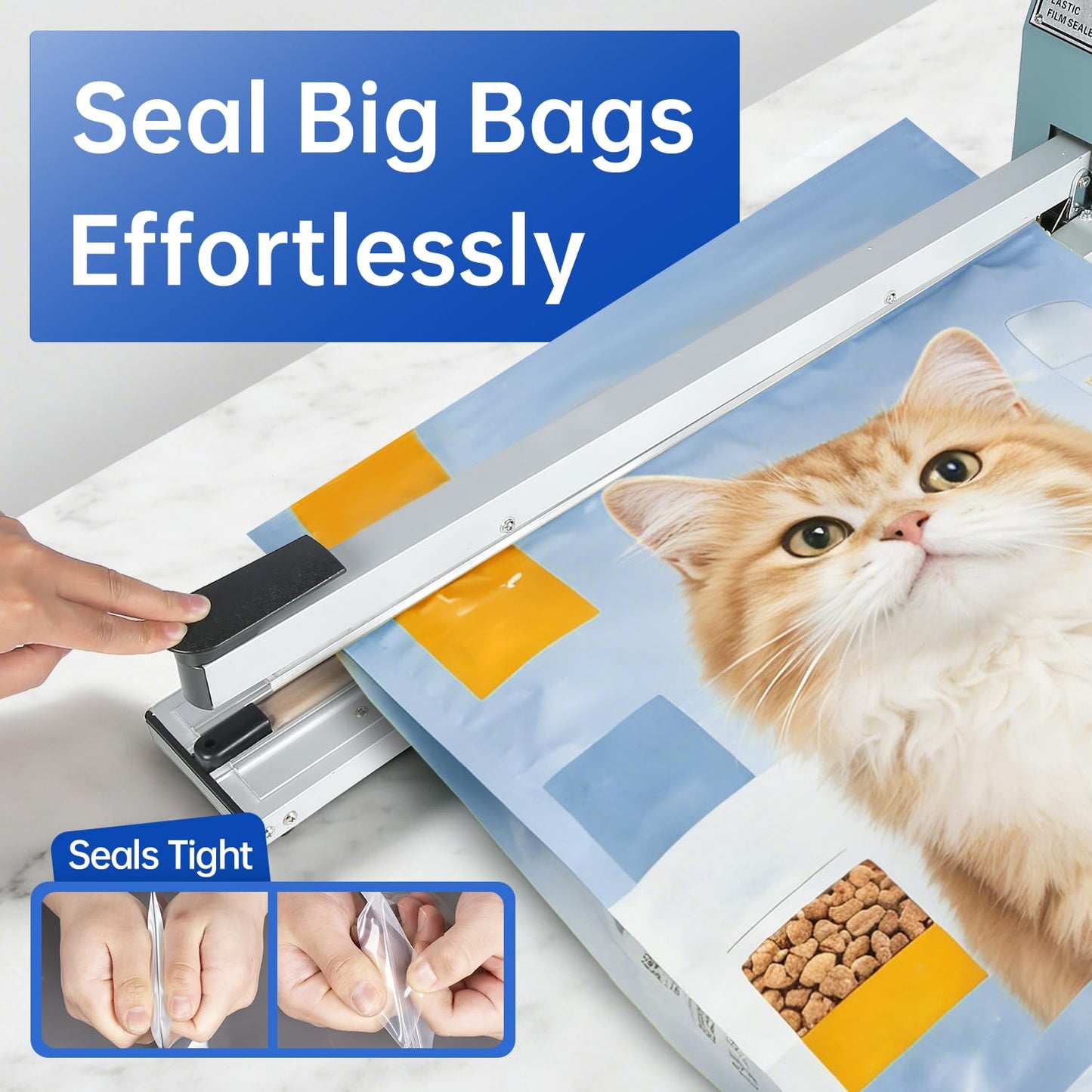 R-PACK Impulse Heat Sealer with Seal bar, Heavy-Duty Bag Sealing & Cutting Machine, 4 Extra Replacements (white, 24inch)