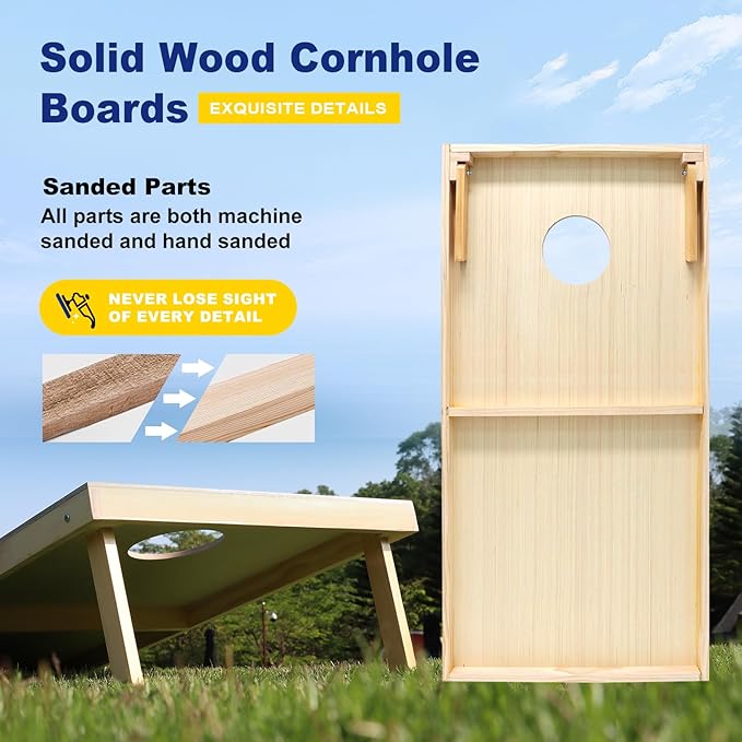 Cornhole Boards Set - Regulation Size 4x2/3x2ft Solid Wood Corn Hole Game Set with 8 Bean Bags and 2 Cornhole Boards - Perfect for Outdoor Game