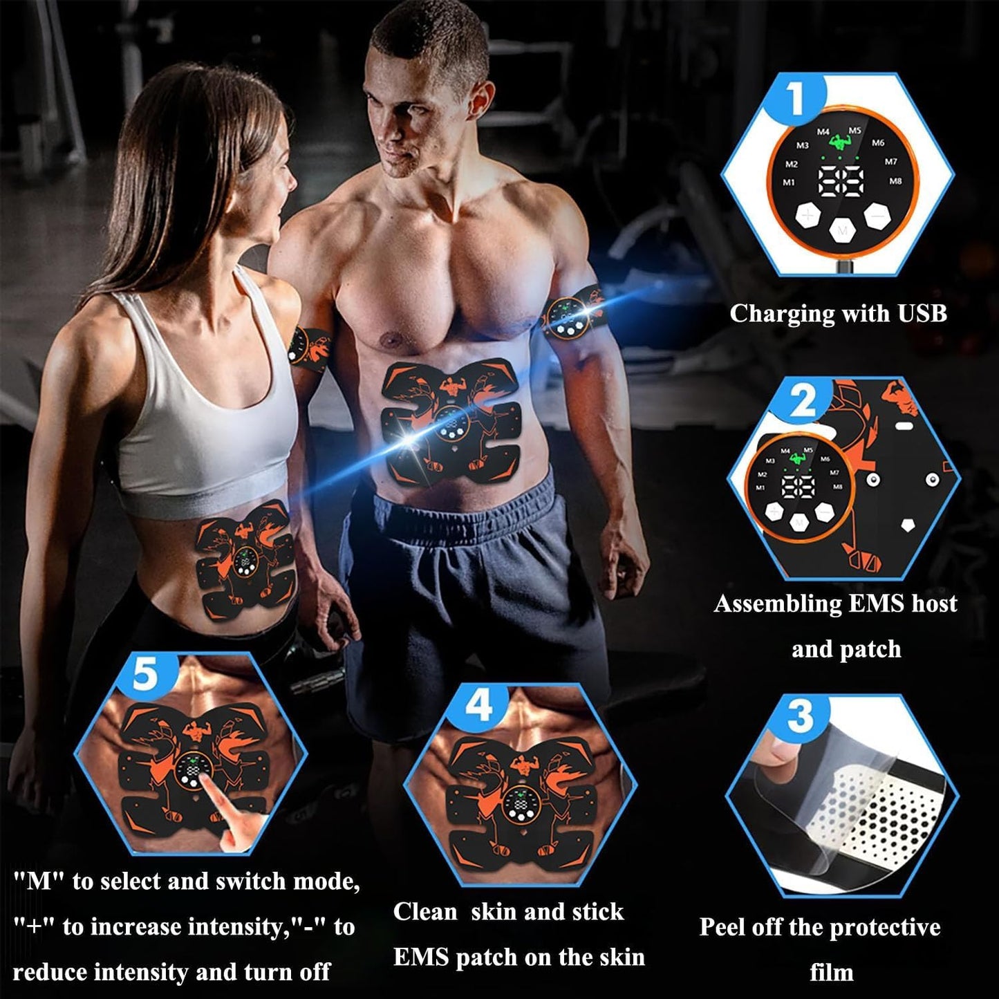 Fitness Belt, Abs Stimulator Full Body Ab/Arm/Hip Trainer Abs Trainer Electronic Toning Belts home workout equipment for Abdomen/Waist/Leg/Arm/Hip
