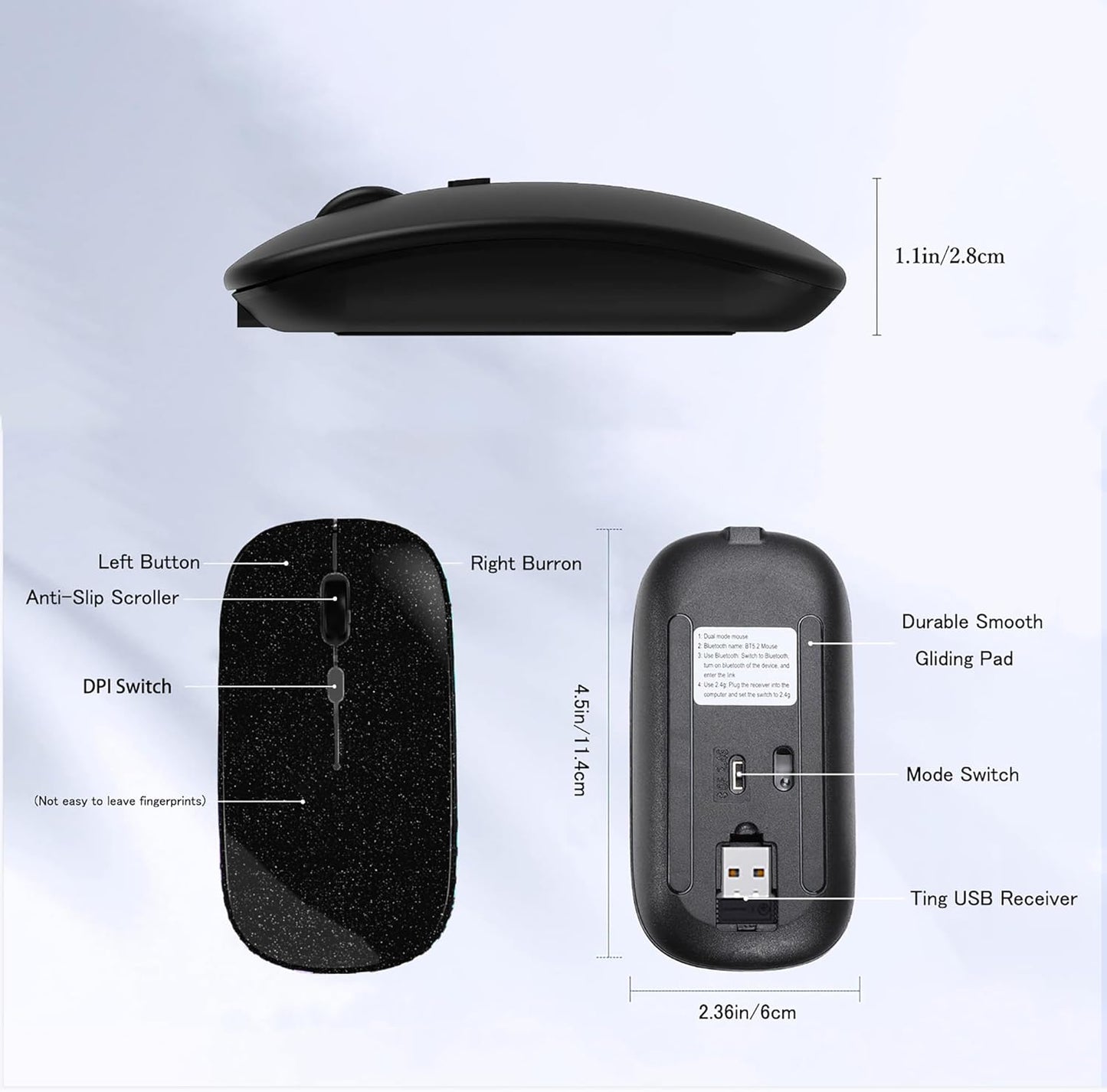 WREANU Use(Bluetooth5.2 2.4GHz Wireless Bluetooth Mouse Rechargeable Laptop Mice Silent Slim and Portable USB