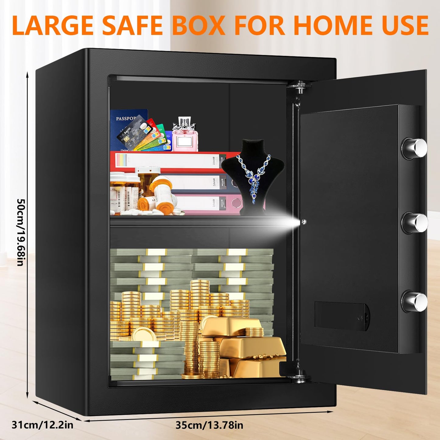 3.4 Cuft Large Fireproof Safe Box for Home, Digital Security Safe Fireproof and Waterproof with Programmable Keypad and Key Lock, Home Fire Safe for Document Money Valuables