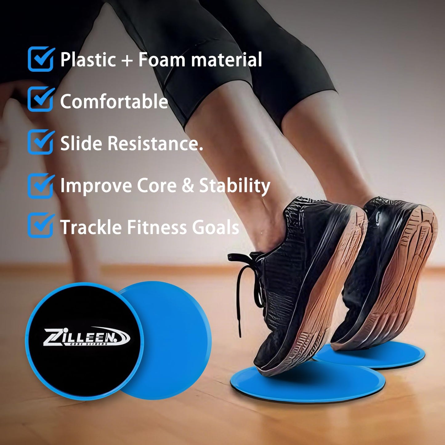 ZILLEEN Exercise Sliders for Working Out Blue Fitness Discs for Pilates Women Men, 2 Pack