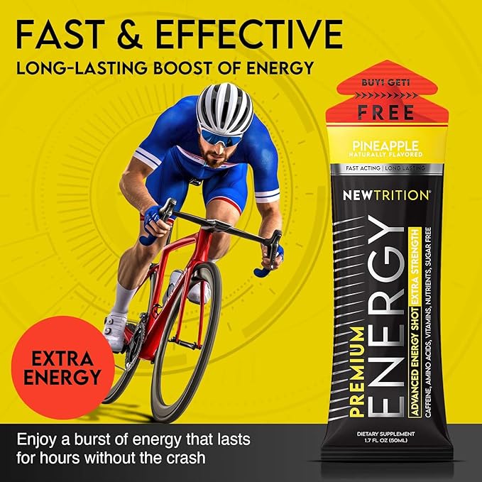 NewTrition® Extra Strength Energy Shots, 250mg Caffeine Energy Shots with Vitamin B & Amino Acids, Sugar-Free Vitamin Energy Shot, 1.7 fl oz (Pack of 6, Pineapple)