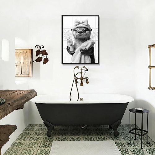 Funny Bathroom Wall Art - Black and White Canvas Prints | Humorous Framed Decor 8x10in