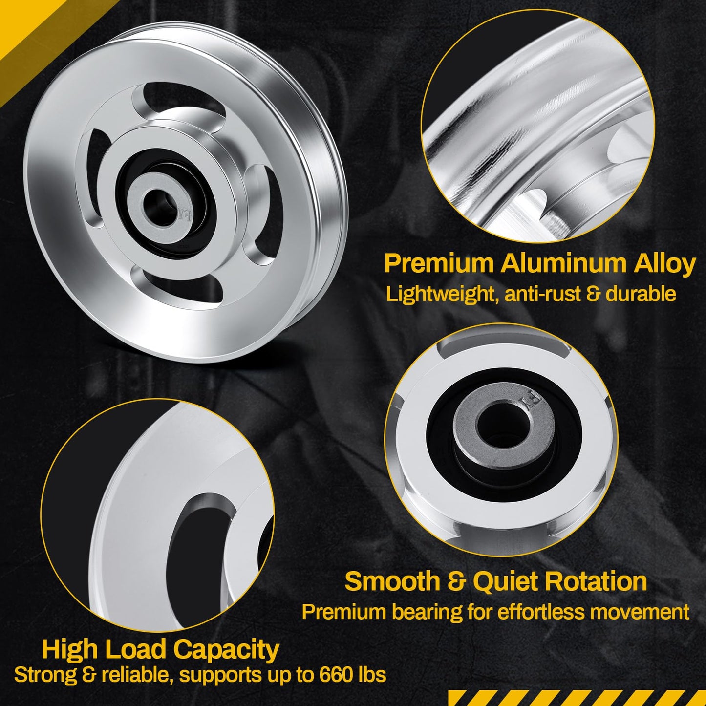Soulchen 2/4/6/8/10/12 Pcs Aluminum Pulleys for Cable Machine Sets, 90mm Aluminum Alloy Bearing Gym Pulley Wheel for Home Gym Equipment Exercise Pulldown Attachments(Aluminium,Sliver,6 Pcs)
