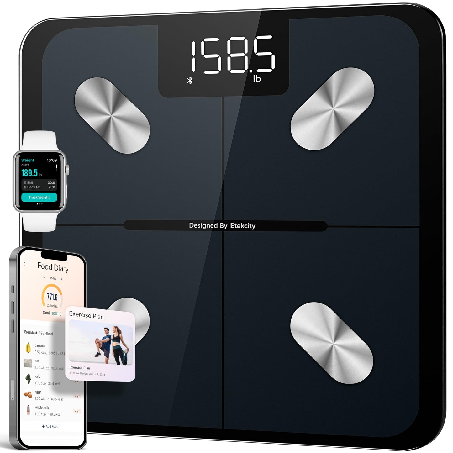 Etekcity Smart Scale for Body Weight, FSA&HSA Eligible, Bathroom Digital Weighing Scale with BMI, Body Fat, Muscle Mass, Accurate Bluetooth Home User Health Equipment Sync Apps, LED, Tempered glass