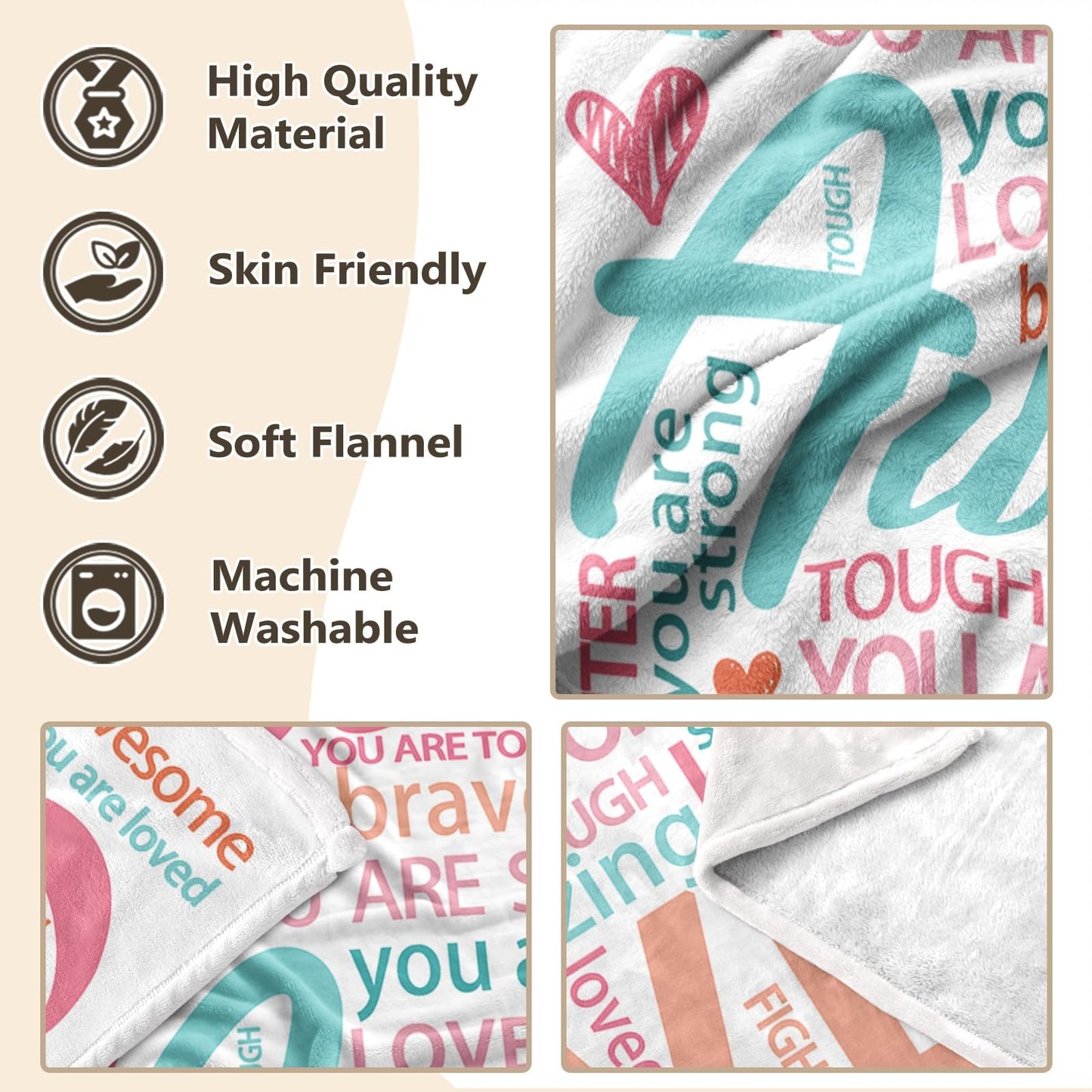 Super Soft Hug Blanket for Women - Inspirational Healing Gift for Cancer Patients, Post Surgery Recovery, Chemo Support, Hospital Stay, Thinking of You Gift for Her, Sister, Friend, 50"x60"